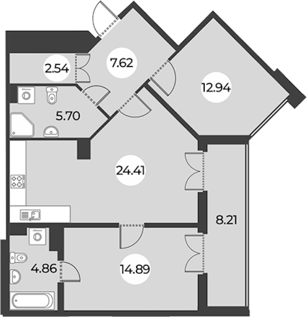 2-комнатная квартира 74.53 м², 10/24 эт., ЖК «Огни Залива»